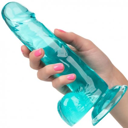 Modře průzračné dildo 15 cm s přísavkou vhodné i do postroje