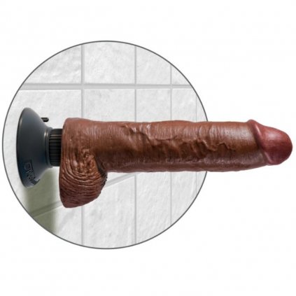 Hnědé vibrační dildo 25.5 cm s koulemi a silnou přísavkou