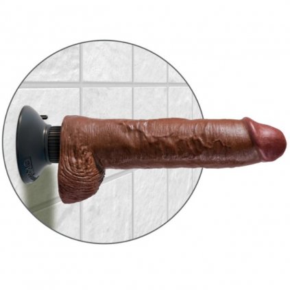 Vibrační dildo s koulemi KING COCK 25.5 cm. Barva hnědá