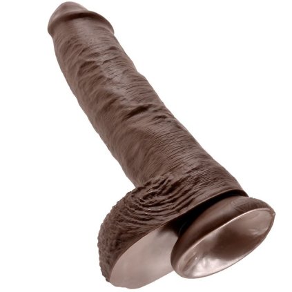 Hnědé realistické dildo 25,4cm s koulemi