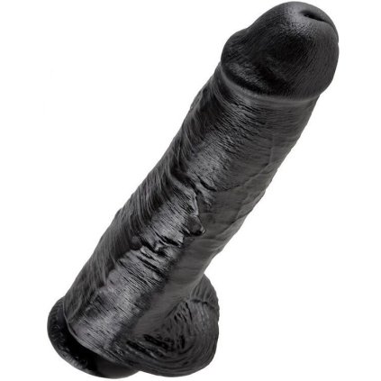 Černý penis KING COCK s koulemi 28 cm