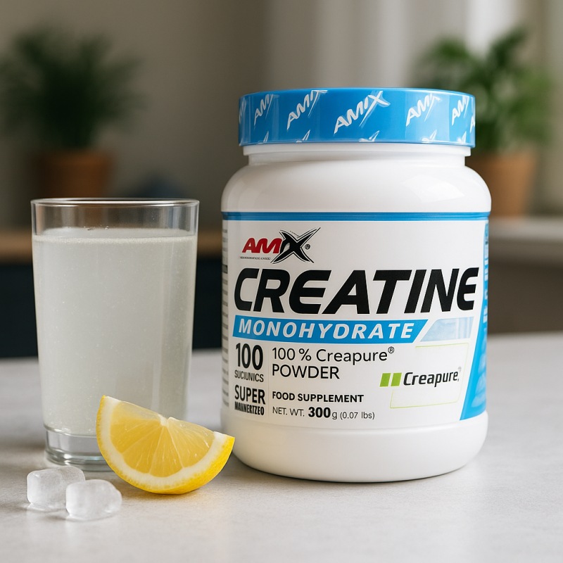 amix-creatine-monohydrate-s-creapure-300g-sklenice-s-vodou-a-citronem