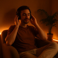  Relaxace a hudba pod teplým večerním světlem - LED pásek bez modré složky