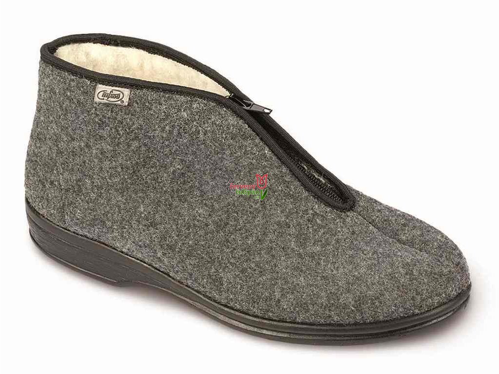 Bačkory papuče důchodky Befado zdravotní 100M047 teplé šedé na zip s ovčí  vlnou - Červený Tulipán