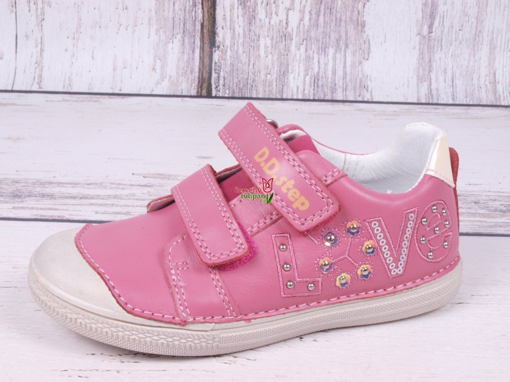 Celoroční kožené boty obuv D. D. step 049-995B růžová LOVE - Červený Tulipán