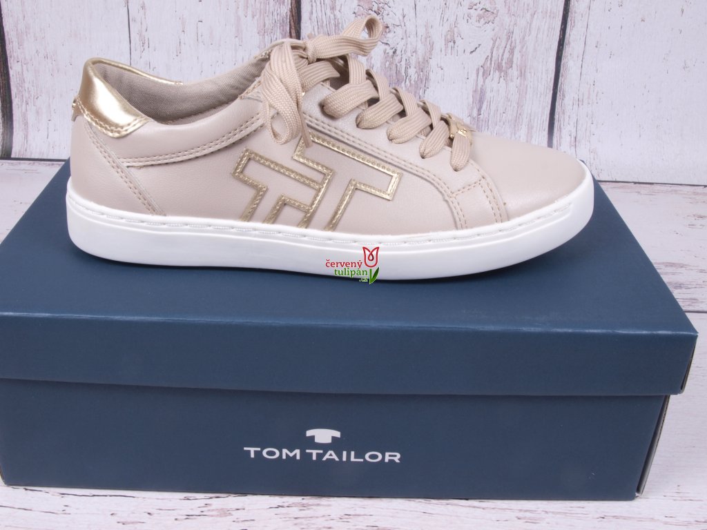 Obuv tenisky Tom Tailor sneakers barva bílá káva se zlatými detaily -  Červený Tulipán