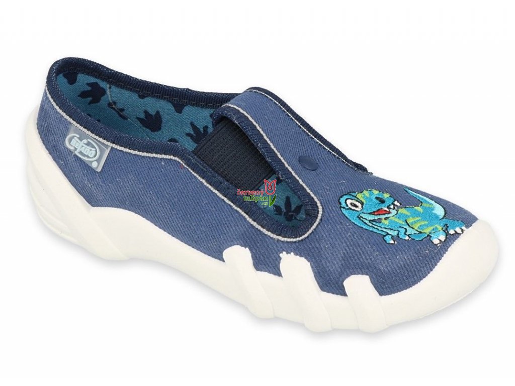 Bačkory papuče Befado 290X232 modré nazouvací s dinosaurem a měkčenou  stélkou - Červený Tulipán