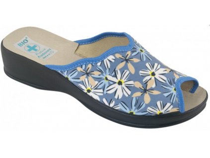 Damenhausschuhe Hausschuhe ADANEX DAISY 27955 hellblau mit Blumen offener Spitze