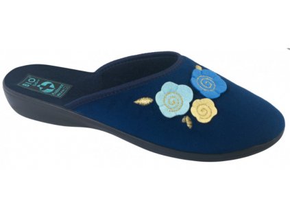 Dámské pantofle přezůvky ADANEX DIANA 27894 modré s květy plná špička