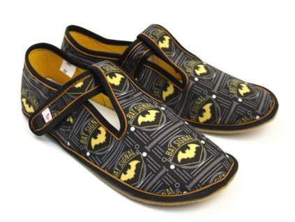 Jungen Hausschuhe BAREFOOT EF 395  Bat Signal Schwarz Gelb