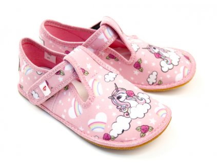 Mädchen Hausschuhe BAREFOOT 395 Pink Unicorn Rosa Einhorn