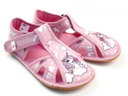 Bačkůrky capáčky BAREFOOT EF 386 Pink Unicorn růžové s jednorožcem otevřené