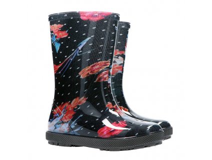 Mädchen Regenstiefel Gummistiefel Demar Hawai AM 0047 schwarz mit Blumen