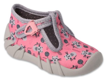 Mädchen Hausschuhe Befado 110N484 Rosa mit Katzen, Schnalle