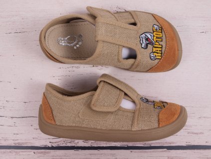 Bačkůrky plátěnky 3F 3BE3/LN15 bar3foot super flexi režné DINO barefoot