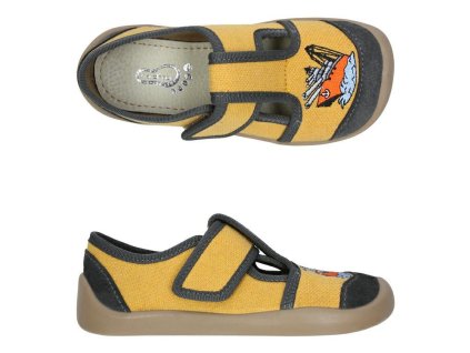 Bačkůrky plátěnky 3F 3BS3/13 bar3foot super flexi žluté s lodí barefoot