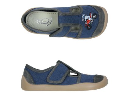 Papučky plátenky 3F 3BS3/48 bar3foot super flexi modré s motorkou barefoot