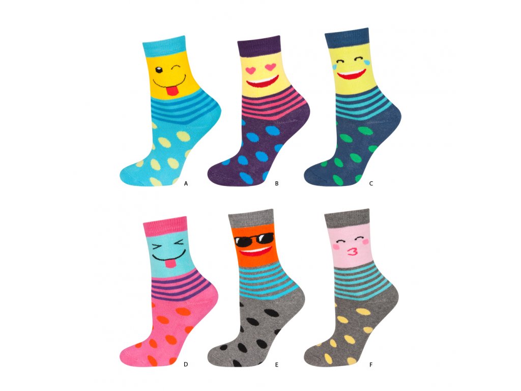 Termo ponožky teplé ponožky SOXO fialové s obličejem a barevnými proužky a puntíky velikosti ponožek: 19-21 ( EUR vel. 29-32)