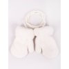 rekawiczki dziewczece jednopalczaste ze sznurkiem biale z futrzanym mankietem