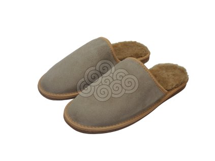 Kožené papuče s ovčí vlnou - světlé pánské