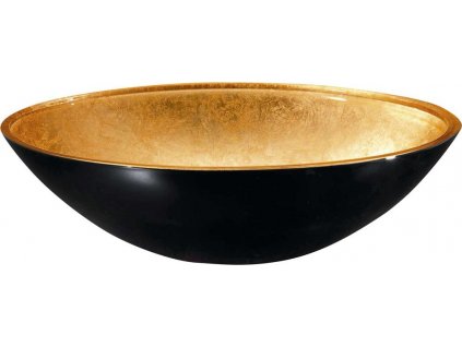 MURANO BLACK-GOLD skleněné umyvadlo na desku, průměr 40cm, černá/zlatá AL5318-77