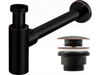 Olsen Spa Umyvadlový kovový sifon s click/clack zátkou, univerzální, černá s patinou BAHA8536