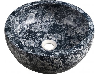 PRIORI keramické umyvadlo na desku, Ø 41 cm, modré květy PI038