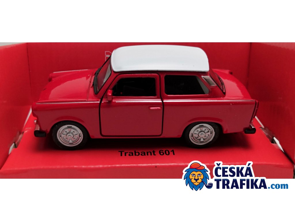 Trabant 601 červený s bílou střechou 1:34-39 Welly