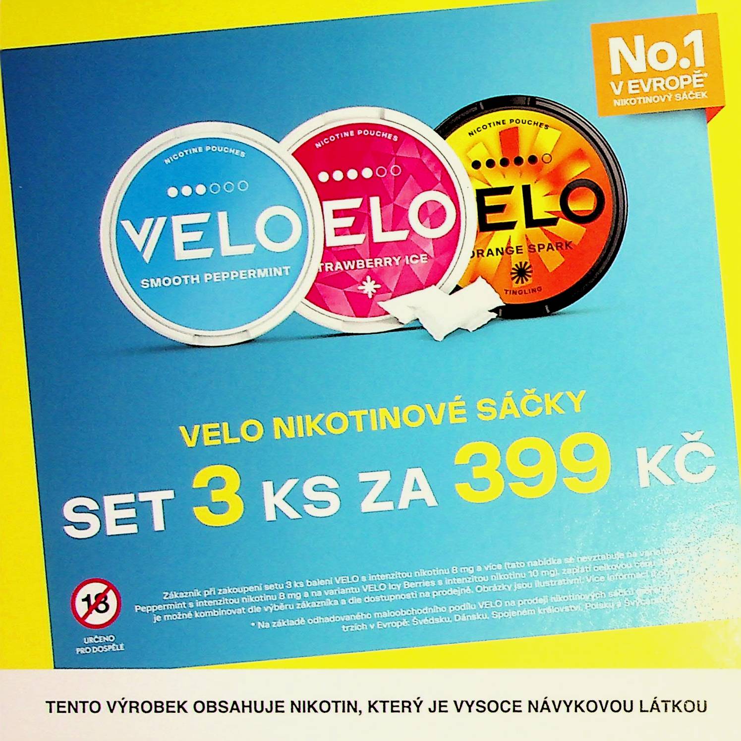⚪ Akční set 3 ks nikotinových sáčků VELO za 399 Kč: Sestavte si balíček podle sebe!