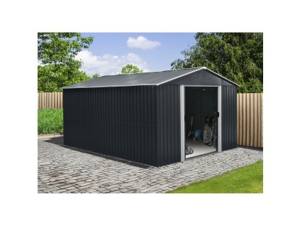 Riwall PRO RMSA 12x10 Anthracite - zahradní domek kovový 3 x 3,7 m se sedlovou střechou antracit