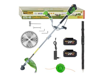 Procraft ATA-40C 2x20V - akumulátorový křovinořez (s 2x2,0 Ah akumulátory a nabíječkou)