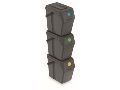 Sada 3 odpadkových košů SORTIBOX II, objem 3 x 25 L - šedý kámen