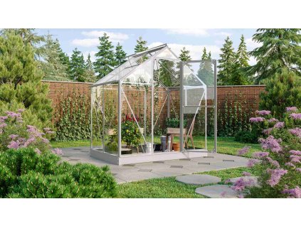 skleník VITAVIA TRITON 2500 čiré sklo 3 mm stříbrný LG3650  + základna VITAVIA TRITON 2500 šedá LG3654