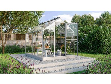 skleník VITAVIA TRITON 5000 čiré sklo 3 mm stříbrný LG3673  + základna VITAVIA TRITON 5000 šedá LG3678