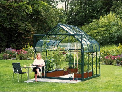 skleník VITAVIA DIANA 6700 čiré sklo 3 mm zelený LG4219  + základna VITAVIA DIANA 6700 zelená LG4246