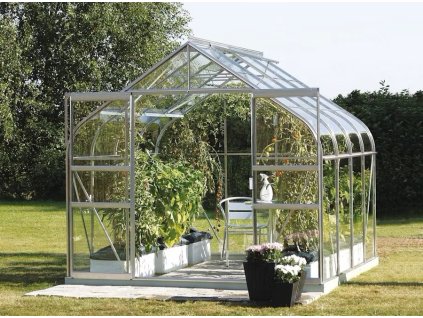 skleník VITAVIA DIANA 6700 čiré sklo 3 mm stříbrný LG4218  + základna VITAVIA DIANA 6700 šedá  LG4245