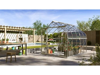 skleník VITAVIA DIANA 8300 čiré sklo 3 mm stříbrný LG4228  + základna VITAVIA DIANA 8300 šedá LG4248