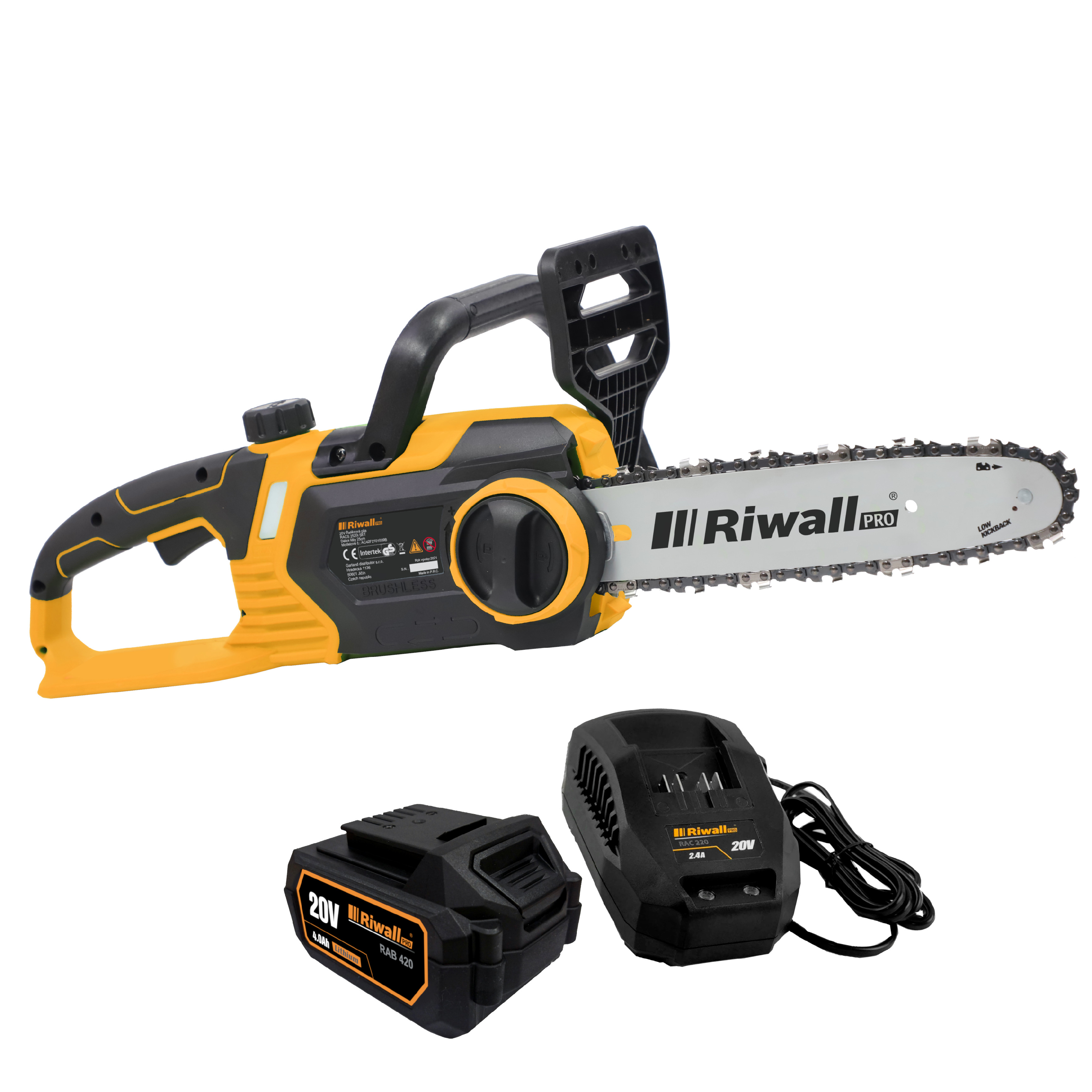 Riwall PRO RACS 2520i 20V SET - akumulátorová řetězová pila  (s 4 Ah akumulátorem a nabíječkou)