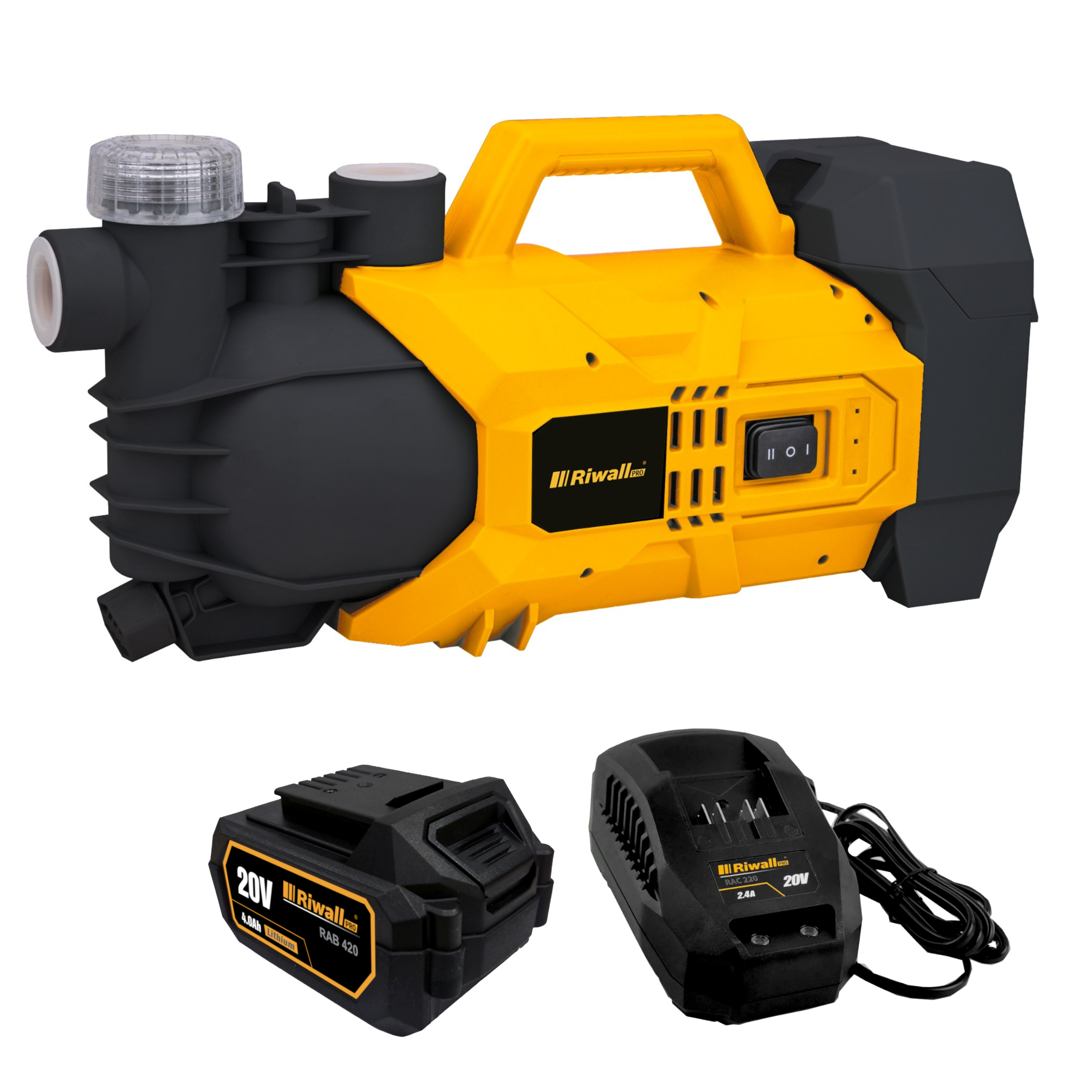 Riwall PRO RAJP 2820 20V SET - akumulátorové čerpadlo (s 4 Ah akumulátorem a nabíječkou)