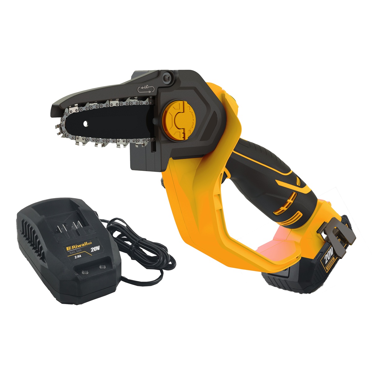 Riwall PRO RAHS 1820i 20V SET - akumulátorová ruční řetězová pila (s 2 Ah akumulátorem a nabííječkou)