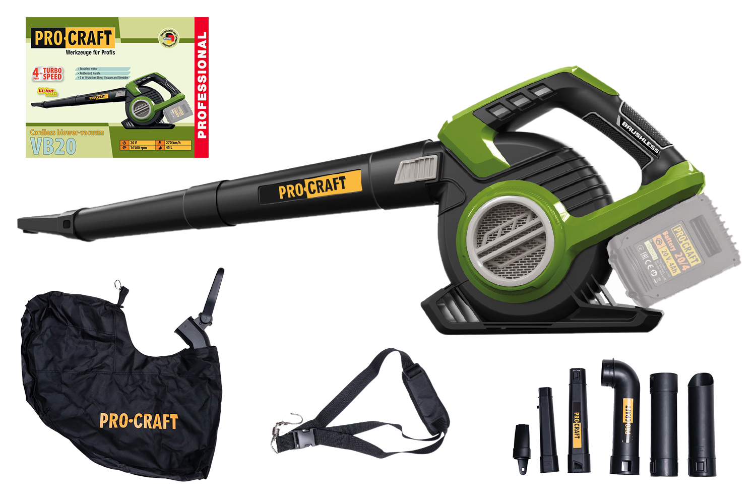 Procraft VB20 - akumulátorový vysavač listí (bez baterie a nabíječky)