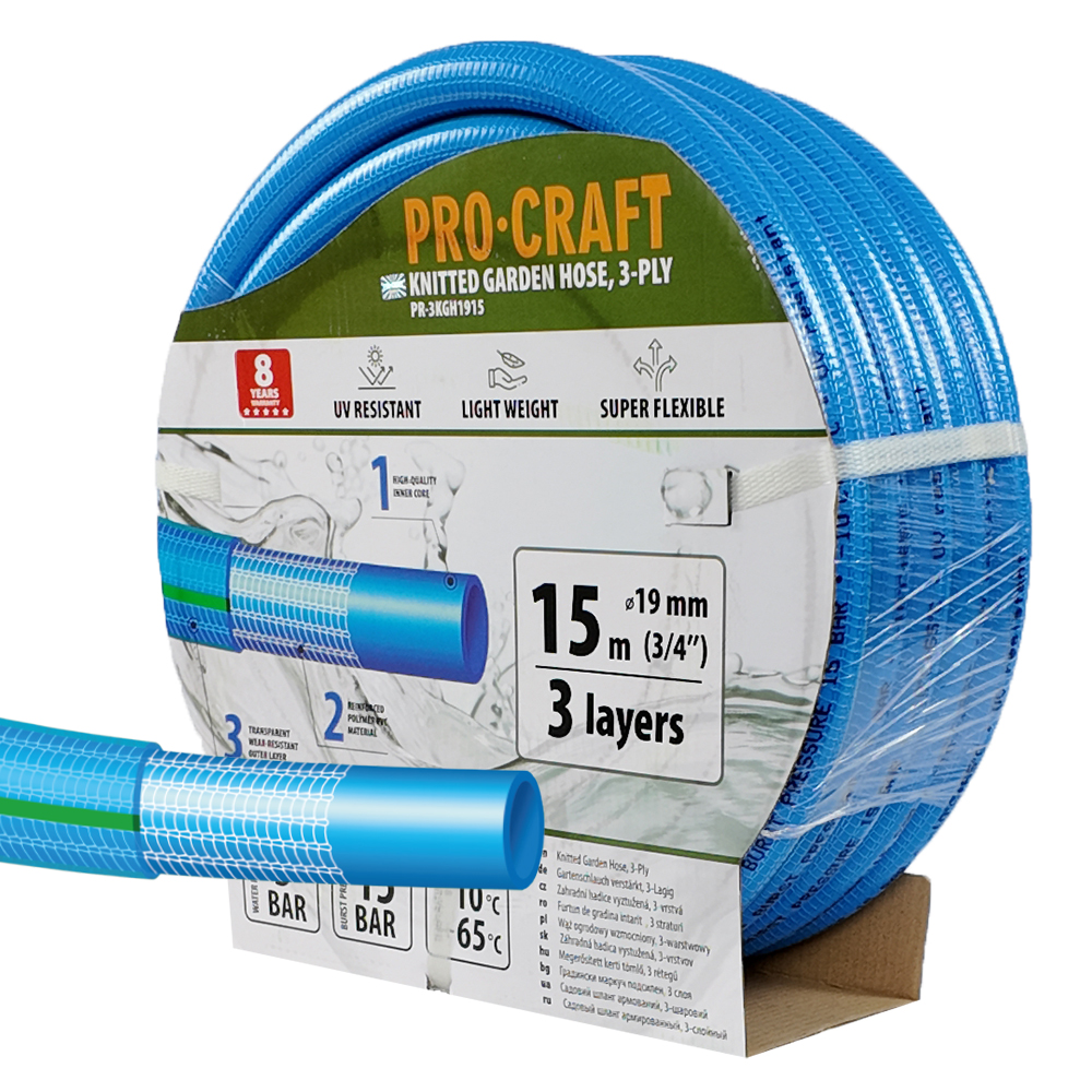 Procraft PR-3KGH1915 - modrá zahradní hadice, 3 vrstvy, 3/4", 15m