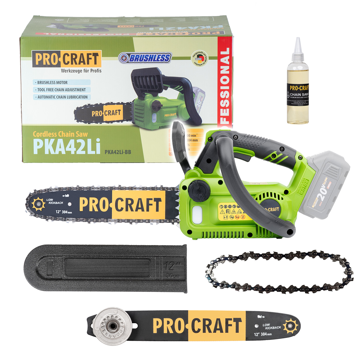 Procraft PKA42Li 20V - akumulátorová řetězová pila (bez akumulátoru a nabíječky)