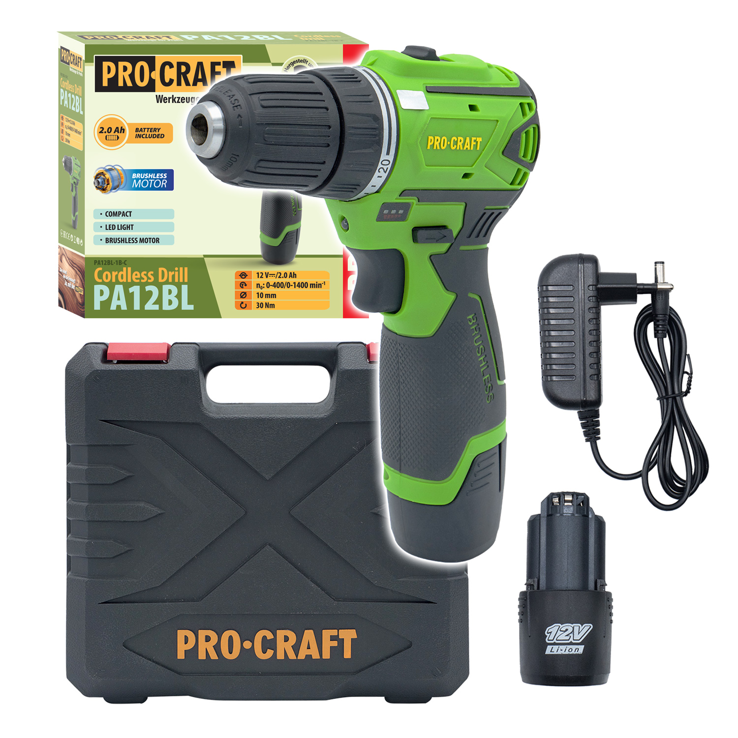 Procraft PA12BL 12V - akumulátorový šroubovák (s 2,0 Ah akumulátorem a nabíječkou)