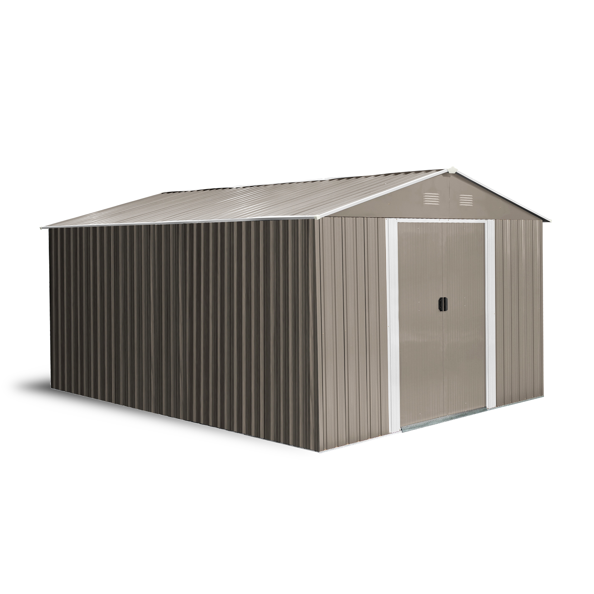 Riwall PRO RMSA 12x10 Brown - zahradní domek kovový 3 x 3,7 m se sedlovou střechou hnědý
