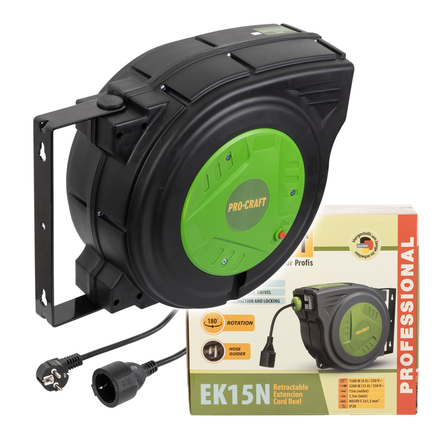 Procraft EK15N - samonavíjecí buben s kabelem, 15m