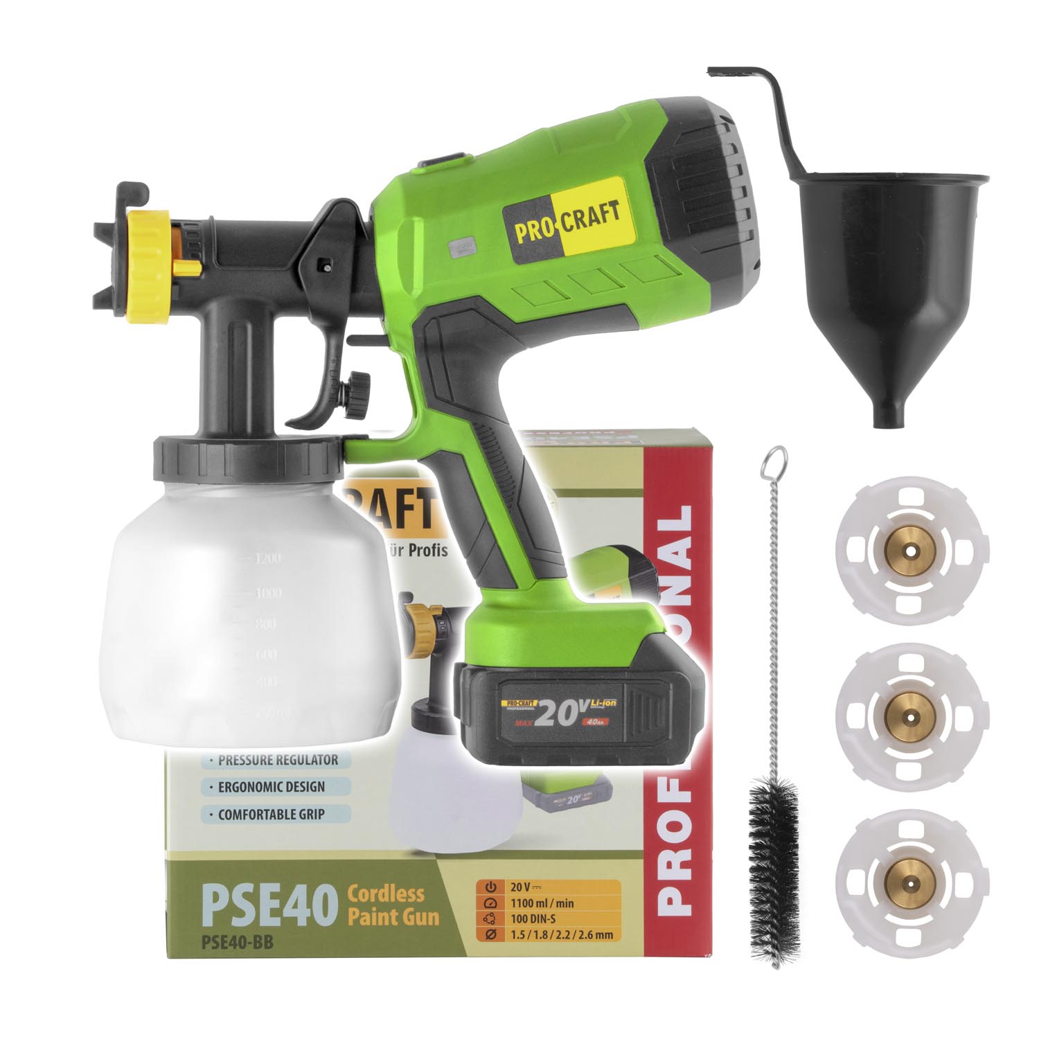 Procraft PSE40bb 20V - akumulátorová stříkací pistole (bez akumulátoru nabíječky)