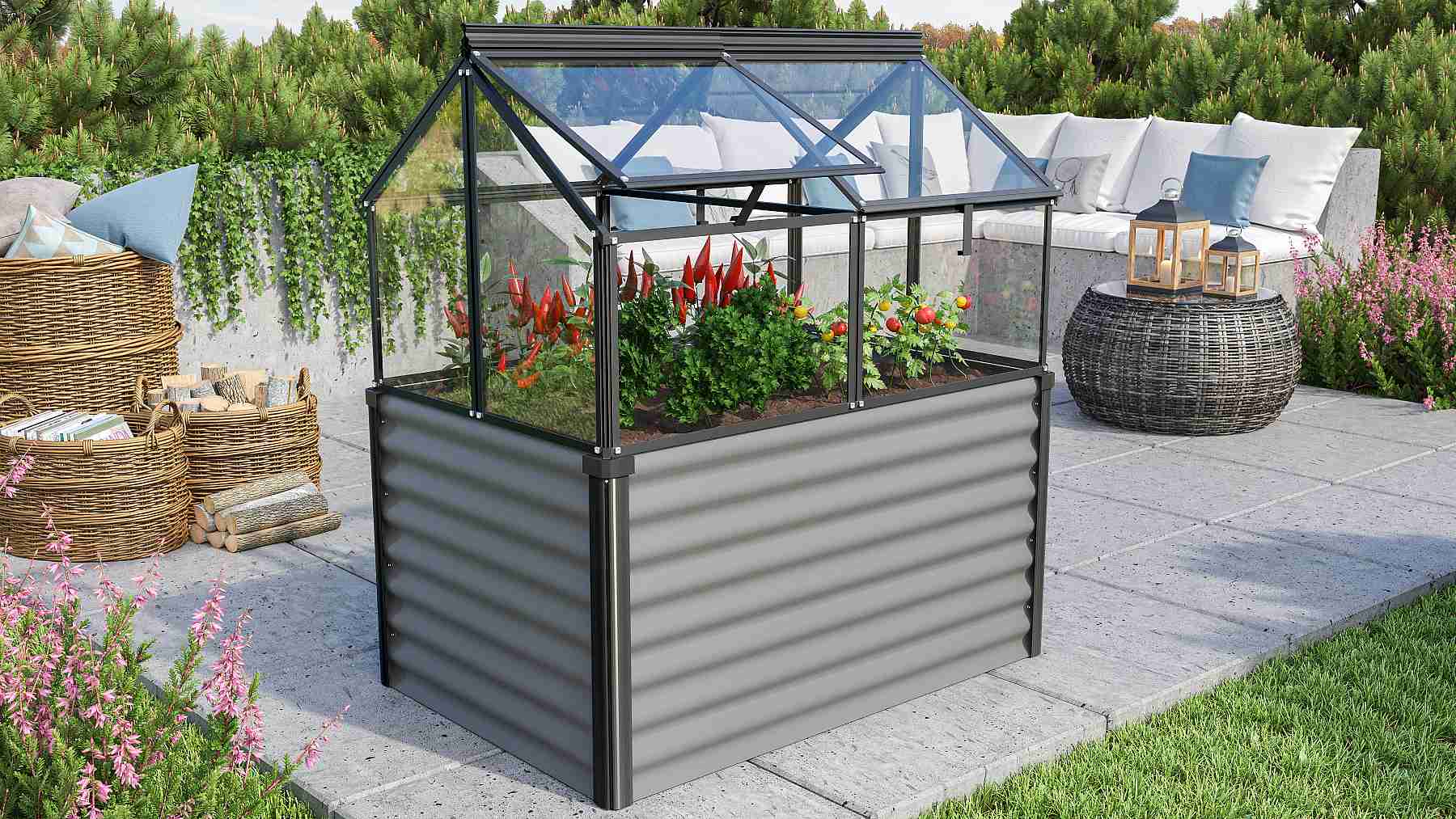 LANIT PLAST, s.r.o. vyvýšený záhon s pařeništěm VITAVIA GAIA JUMBO sklo 3 mm černý LG3739