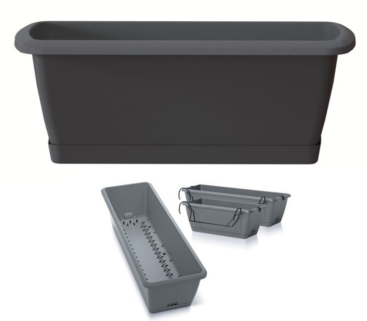 Prosperplast Truhlík se zavlažovacím systémem a držákem RESPANA EASYCARE 59,3 cm - antracit