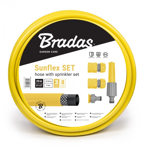 BRADAS SUNFLEX SET -  -zahradní hadice, 1/2" / 20 m / 4-dílný komplet
